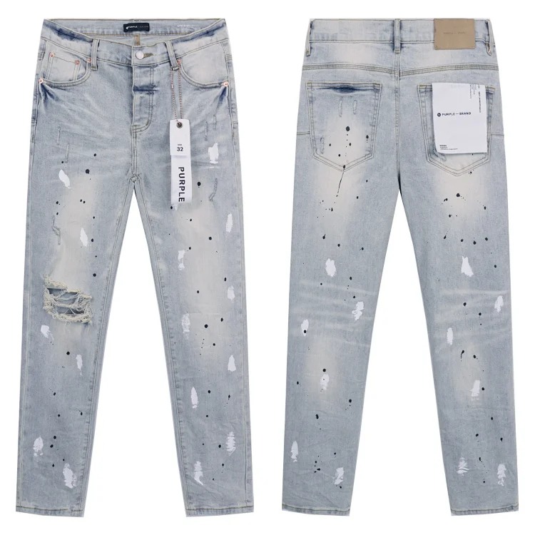 Amiri American high street trendy brand purple small feet straight leg splashed ink graffiti scratched ripped skinny jeans