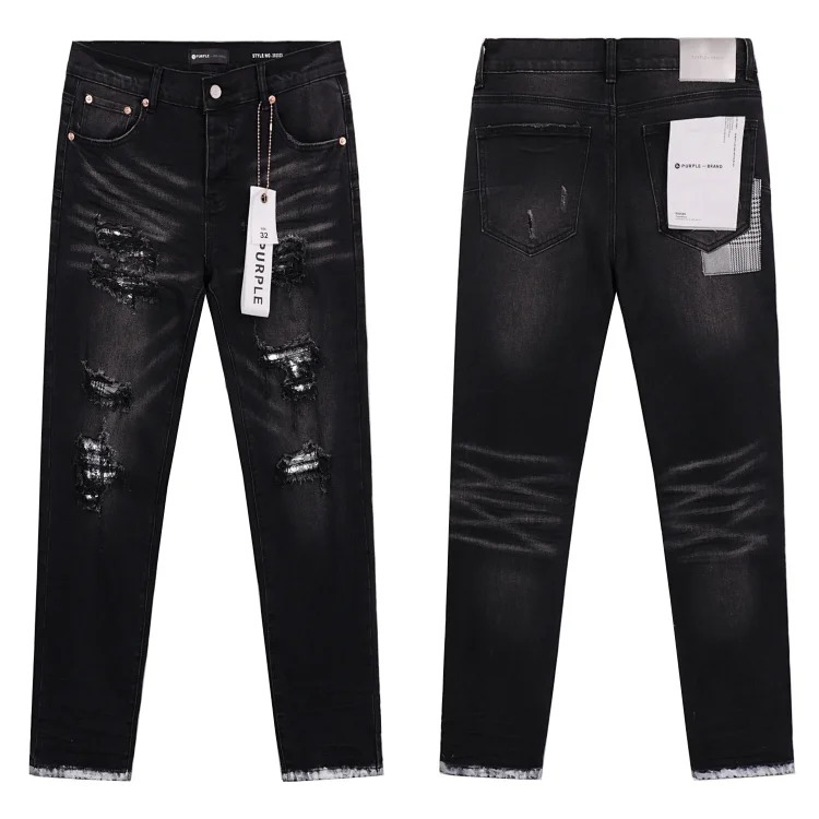 Amiri American high street trendy brand purple small feet straight leg splashed ink graffiti scratched ripped skinny jeans