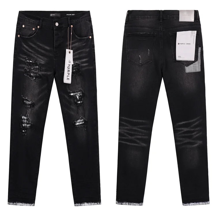 Amiri American high street trendy brand purple small feet straight leg splashed ink graffiti scratched ripped skinny jeans