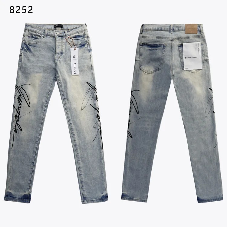 Amiri American high street trendy brand purple small feet straight leg splashed ink graffiti scratched ripped skinny jeans
