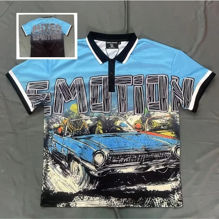 Men's short-sleeved T-shirt with rhinestone color half-sleeve