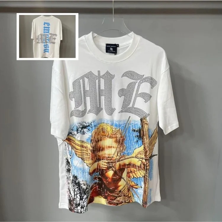 Men's short-sleeved T-shirt with rhinestone color half-sleeve