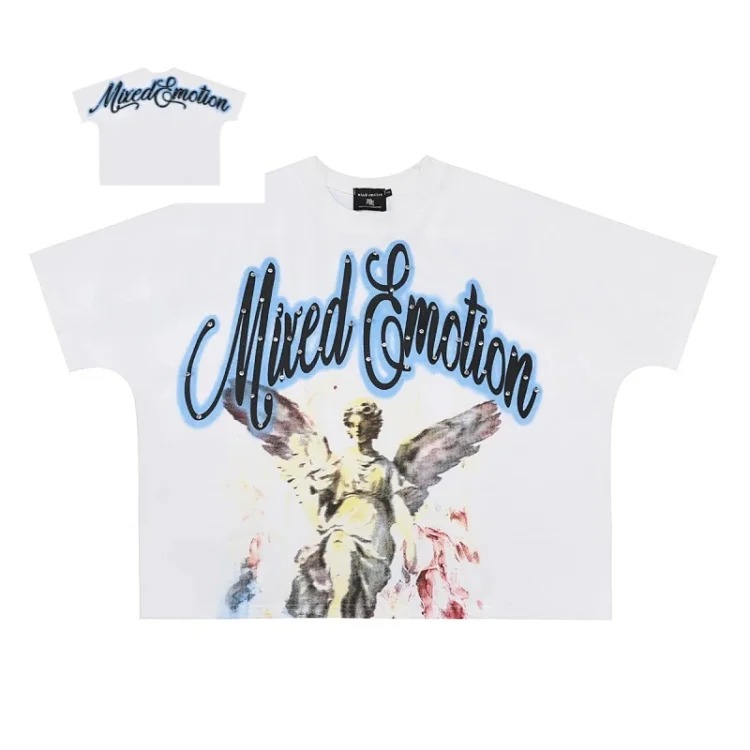 Men's short-sleeved T-shirt with rhinestone color half-sleeve