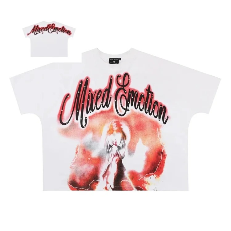 Men's short-sleeved T-shirt with rhinestone color half-sleeve