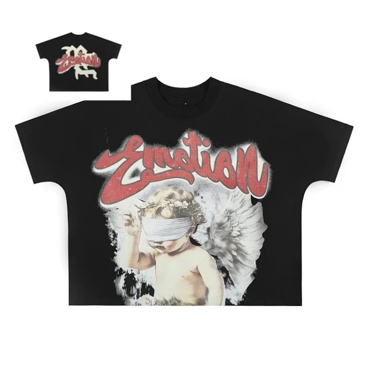 Men's short-sleeved T-shirt with rhinestone color half-sleeve