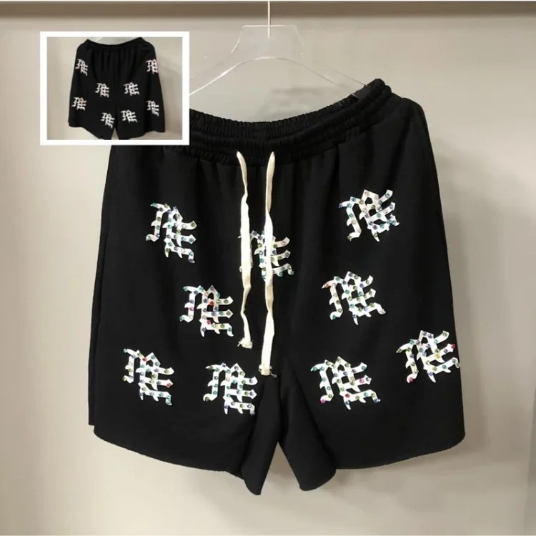Men's short-sleeved T-shirt with rhinestone color half-sleeve