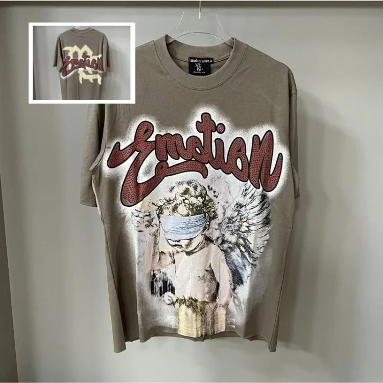 Men's short-sleeved T-shirt with rhinestone color half-sleeve