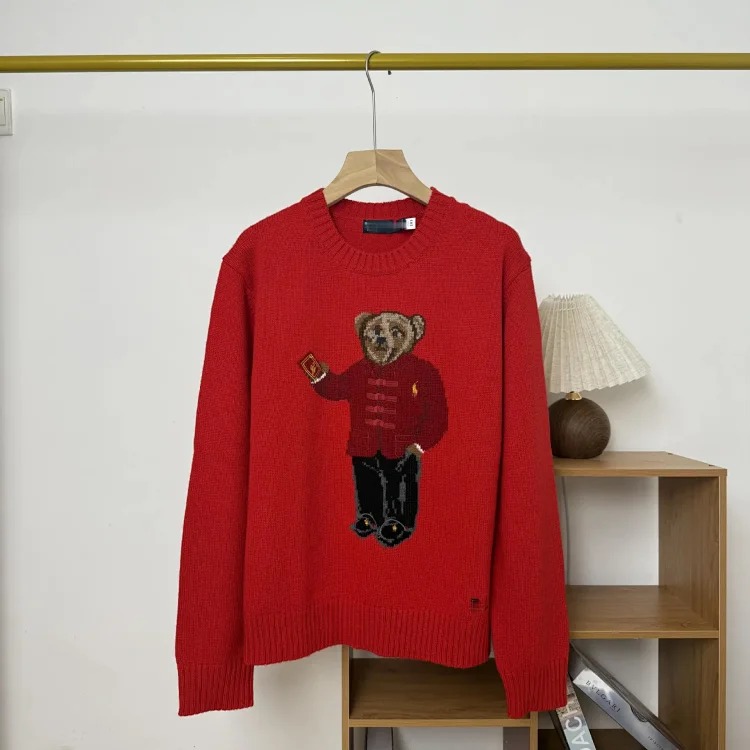 Bear autumn and winter pure cotton American flag embroidered cartoon round neck sweater