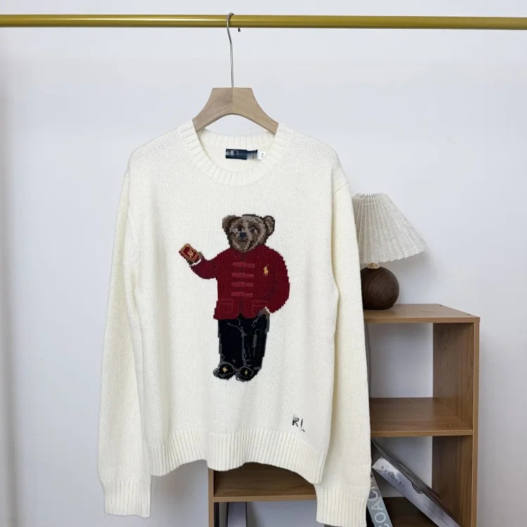 Bear autumn and winter pure cotton American flag embroidered cartoon round neck sweater