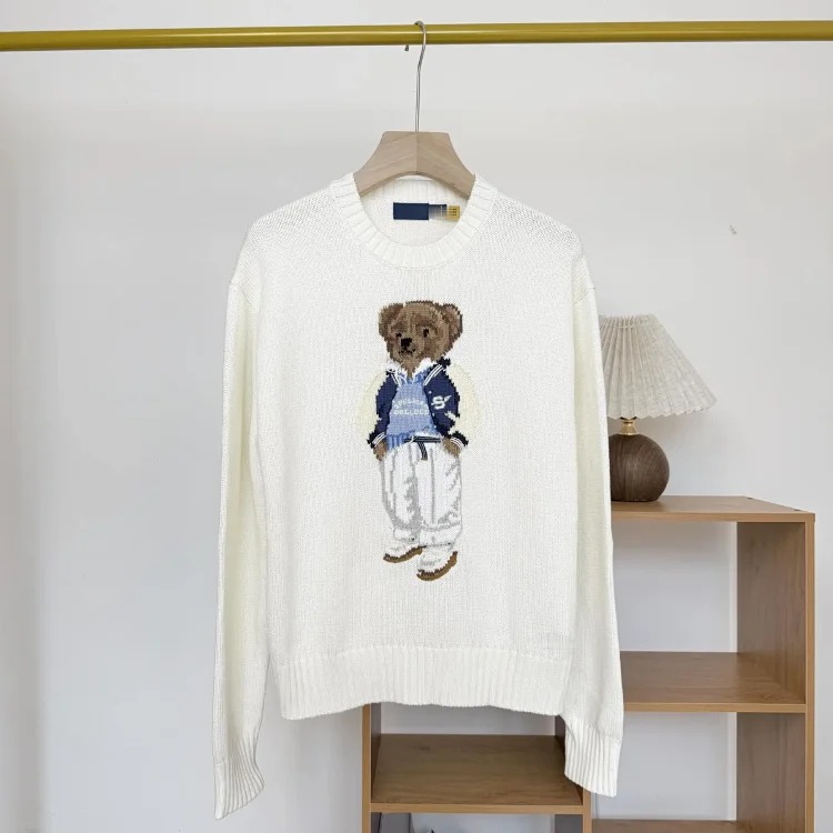 Bear autumn and winter pure cotton American flag embroidered cartoon round neck sweater