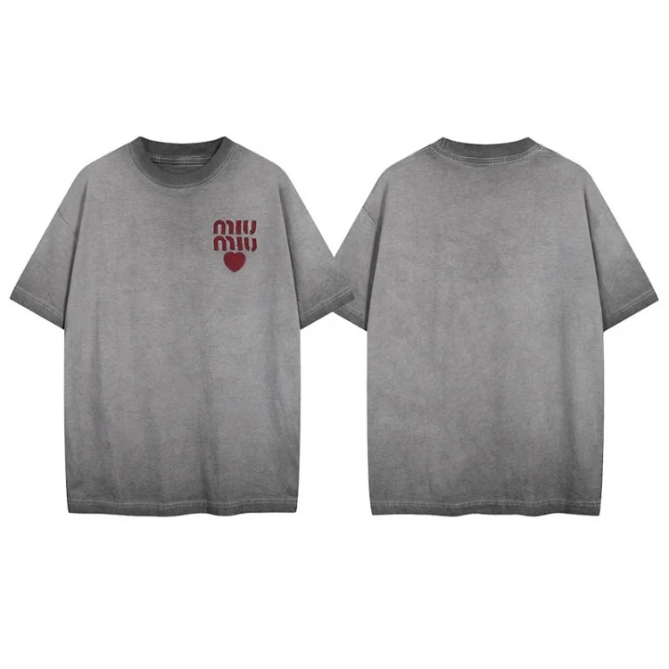 Spring and summer new mm home dyed embroidered love letters short-sleeved men and women loose old retro T-shirt tops