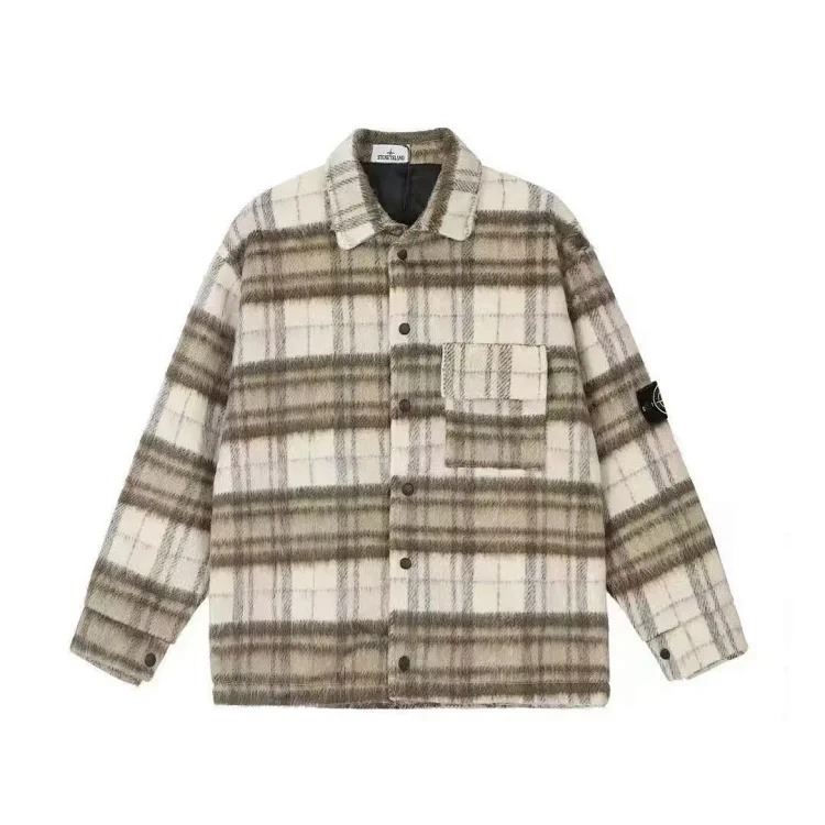 Heavy wool plaid classic armband lapel padded jacket