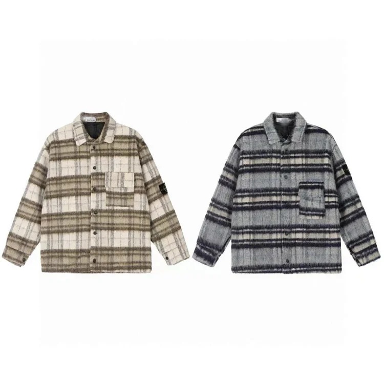 Heavy wool plaid classic armband lapel padded jacket