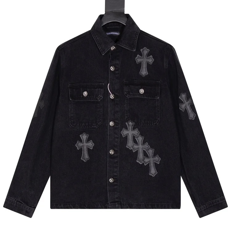 cross patch leather jacket denim jacket