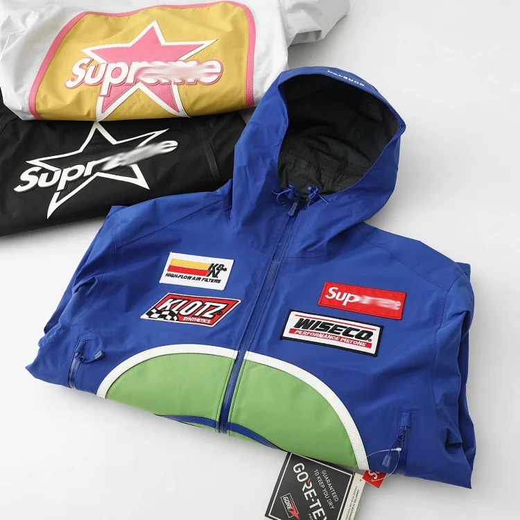 Sup co-branded American outdoor motorcycle racing style logo embroidered windproof and waterproof zipper jacket