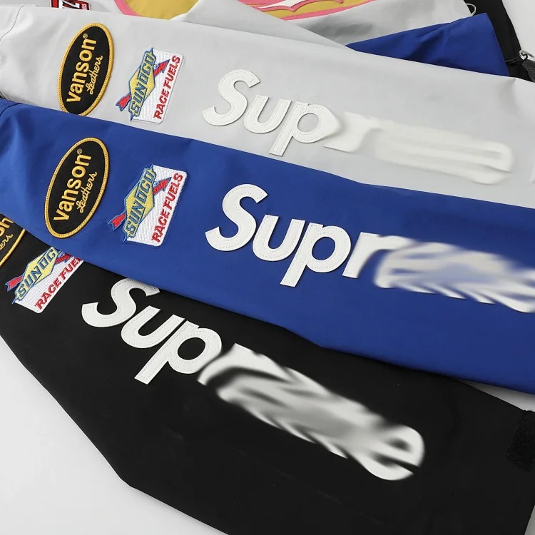 Sup co-branded American outdoor motorcycle racing style logo embroidered windproof and waterproof zipper jacket