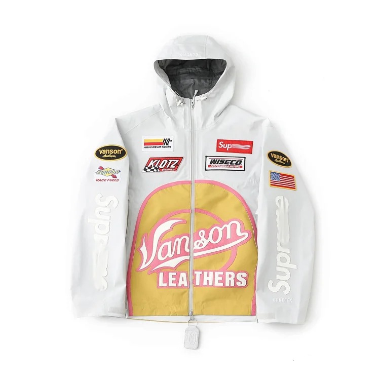 Sup co-branded American outdoor motorcycle racing style logo embroidered windproof and waterproof zipper jacket
