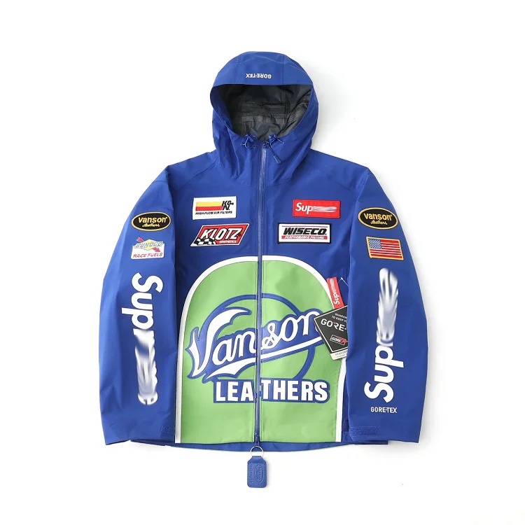 Sup co-branded American outdoor motorcycle racing style logo embroidered windproof and waterproof zipper jacket