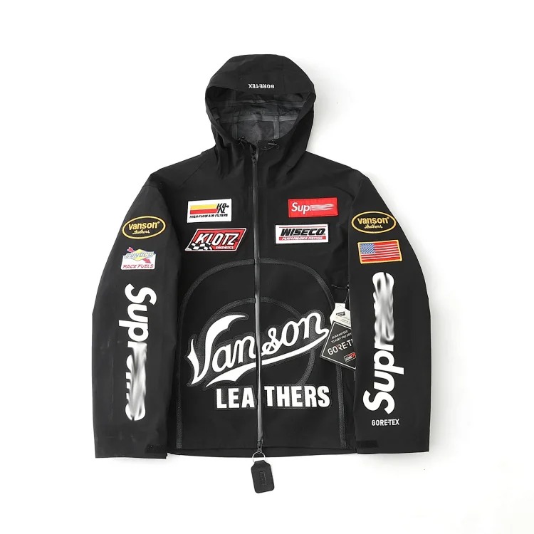 Sup co-branded American outdoor motorcycle racing style logo embroidered windproof and waterproof zipper jacket