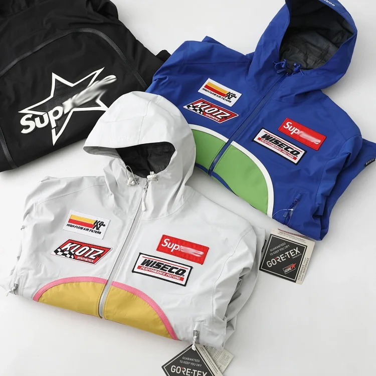 Sup co-branded American outdoor motorcycle racing style logo embroidered windproof and waterproof zipper jacket