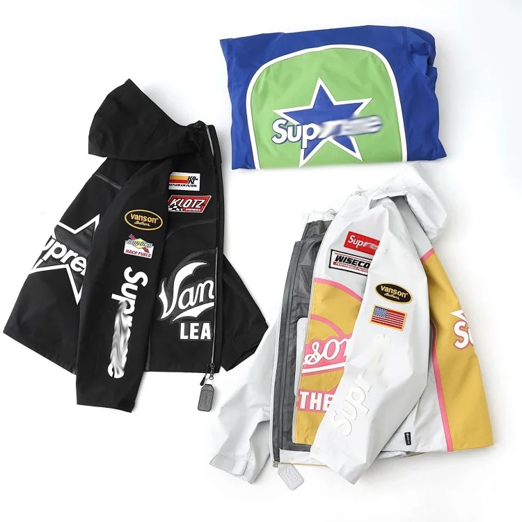 Sup co-branded American outdoor motorcycle racing style logo embroidered windproof and waterproof zipper jacket