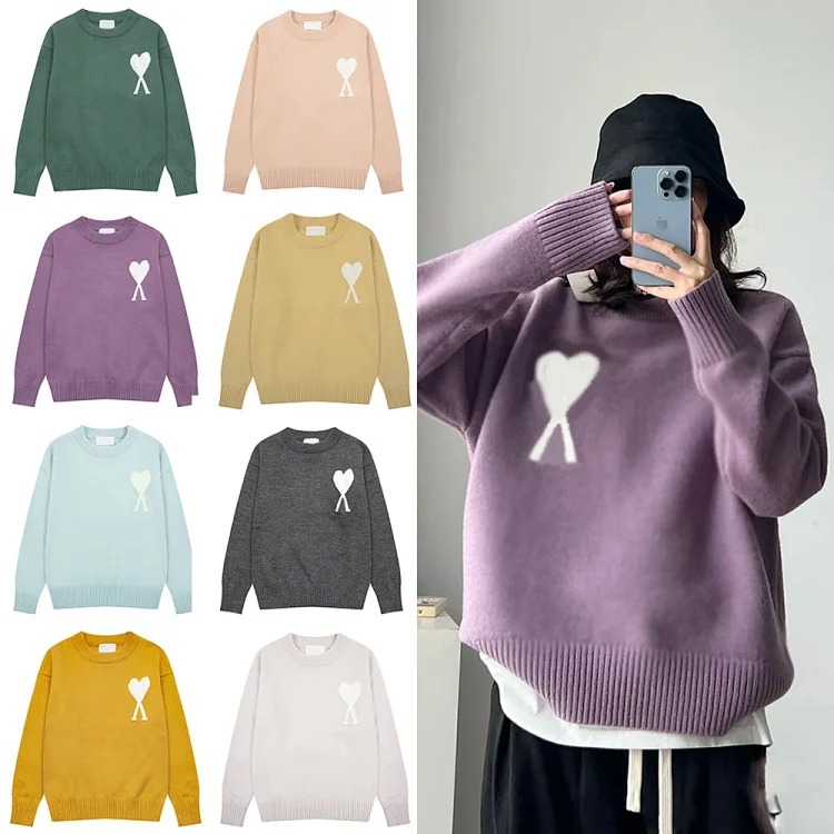 Love jacquard knitted long-sleeved sweater for men and women, autumn and winter couple tops