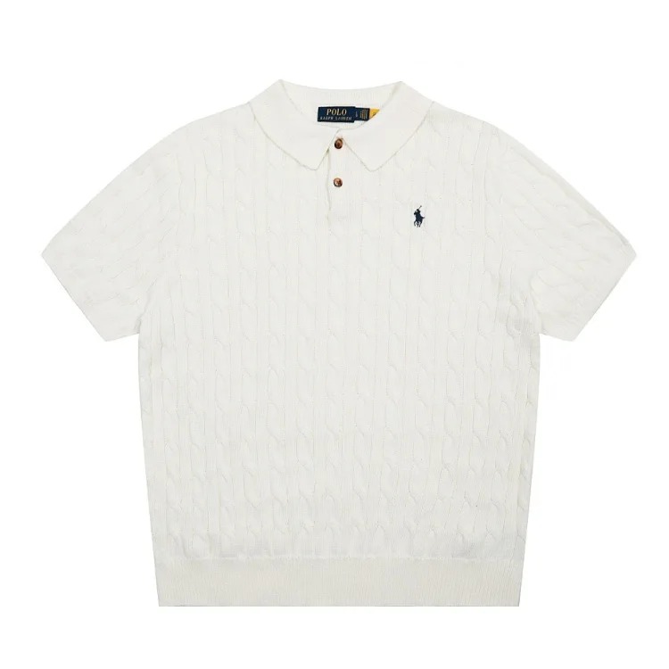 Classic Four Seasons Lapel Solid Color Pony Embroidered Knitted Short Sleeves