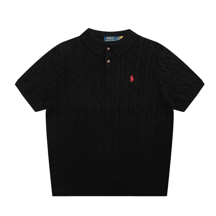 Classic Four Seasons Lapel Solid Color Pony Embroidered Knitted Short Sleeves