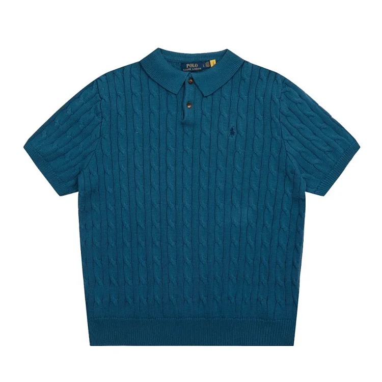 Classic Four Seasons Lapel Solid Color Pony Embroidered Knitted Short Sleeves