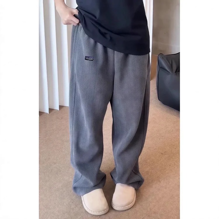 Embroidered logo textured silhouette loose scimitar pants sweatpants straight trousers couple style trendy