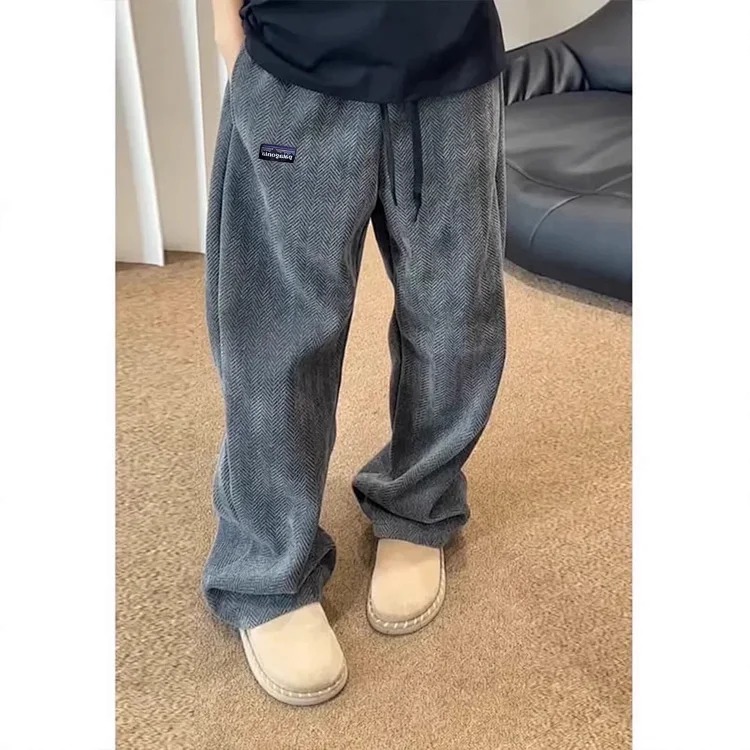 Embroidered logo textured silhouette loose scimitar pants sweatpants straight trousers couple style trendy