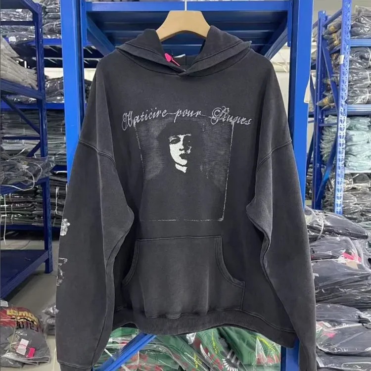 Portrait printed letters long-sleeved men's and women's loose hoodies sweatshirts high street casual