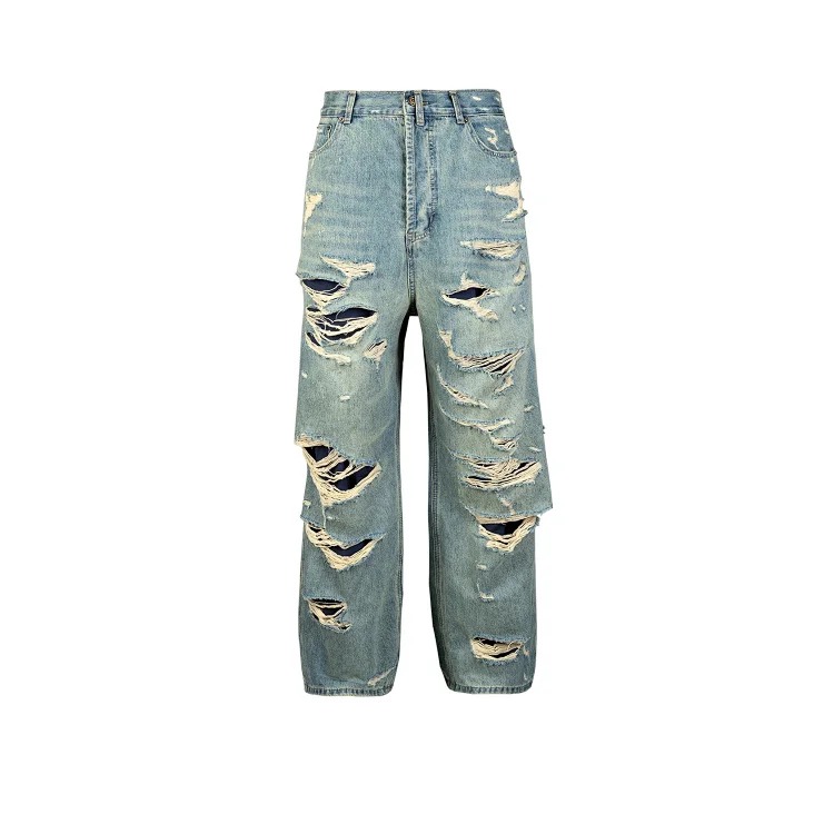 MIJKO men's clothing, women's Bawei double-layer tassels, beggar style, men's and women's, destroyed and torn jeans, handsome