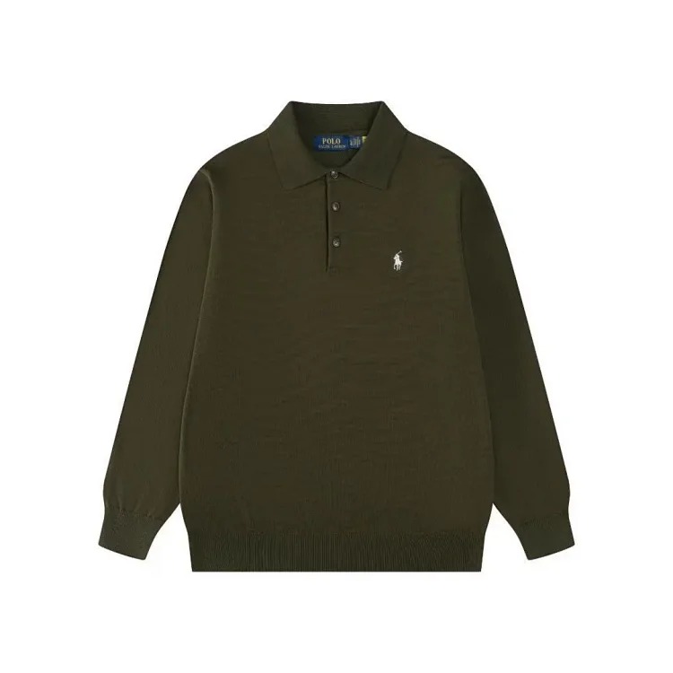 Pony embroidered polo shirt three-button lapel open chest men's and women's long-sleeved sweater