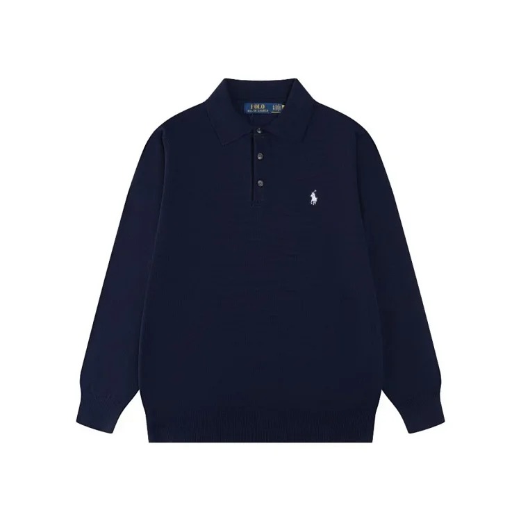 Pony embroidered polo shirt three-button lapel open chest men's and women's long-sleeved sweater
