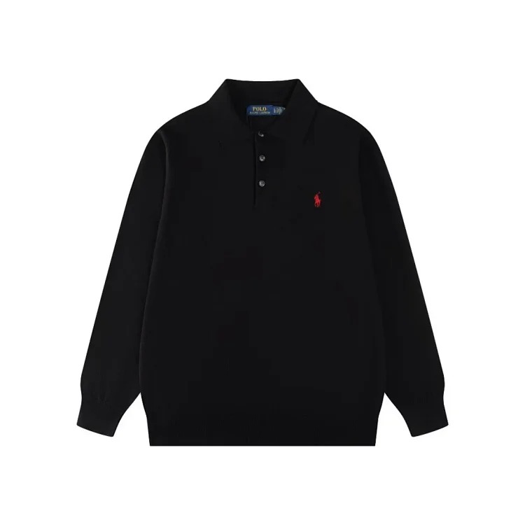 Pony embroidered polo shirt three-button lapel open chest men's and women's long-sleeved sweater