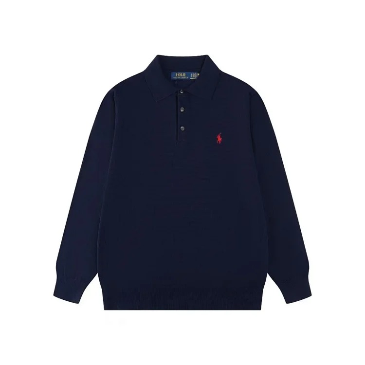 Pony embroidered polo shirt three-button lapel open chest men's and women's long-sleeved sweater