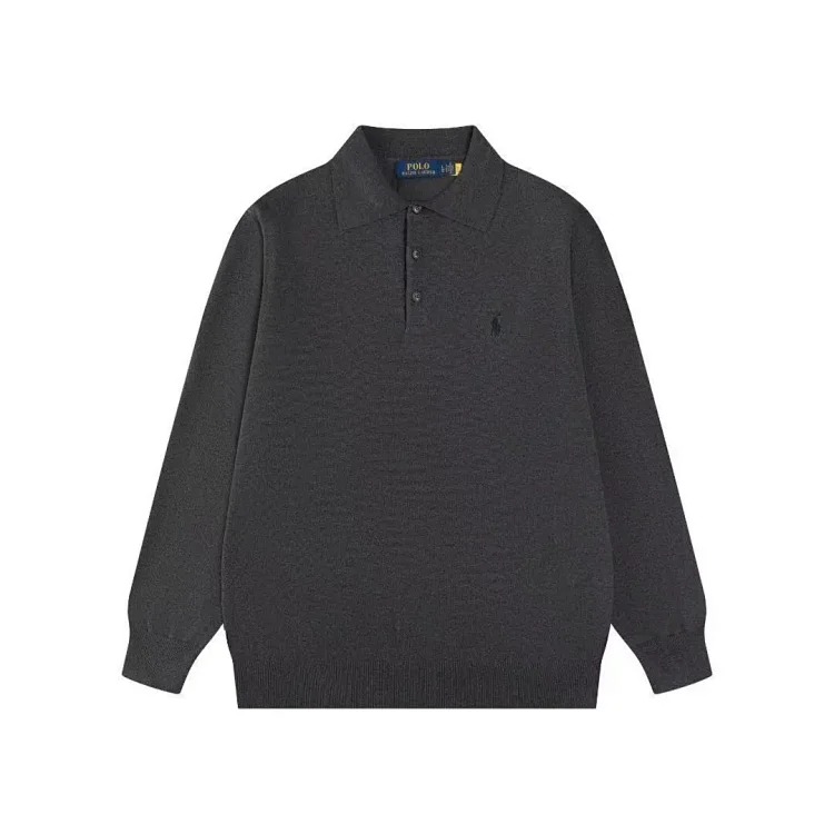 Pony embroidered polo shirt three-button lapel open chest men's and women's long-sleeved sweater