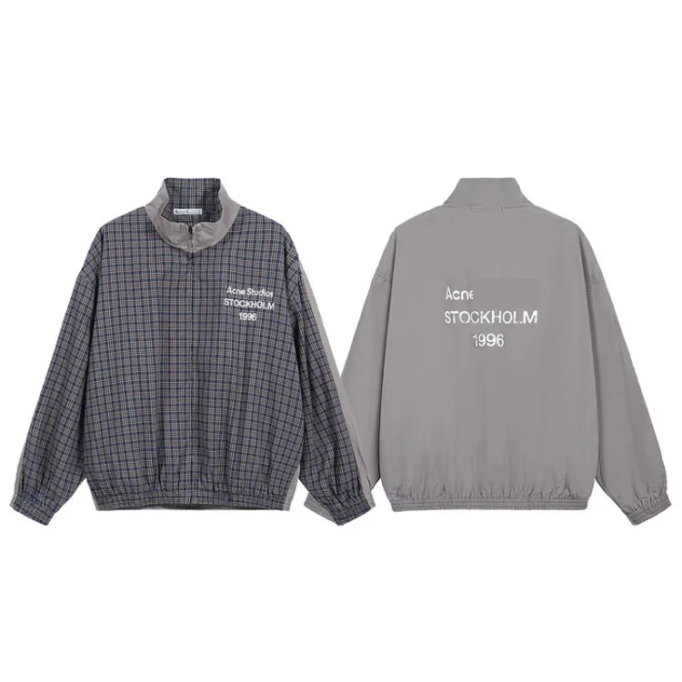 Letter retro plaid jacket couple zipper loose splicing top nylon men's and women's jacket