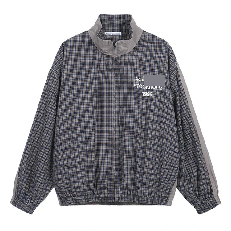 Letter retro plaid jacket couple zipper loose splicing top nylon men's and women's image 2