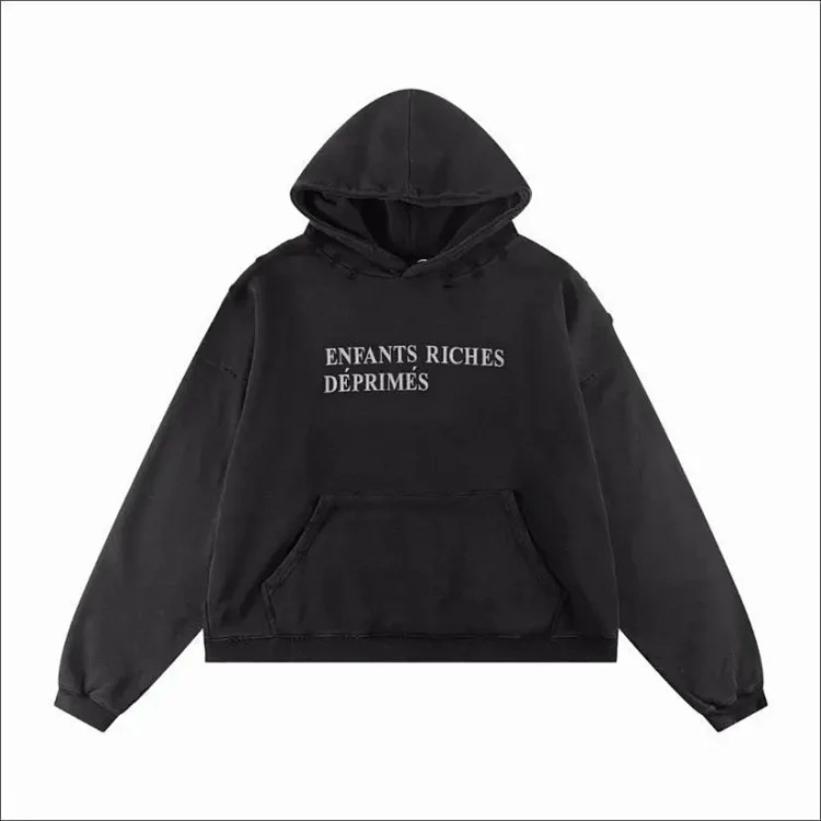 Melancholy rich second generation washed and aged letter print hooded sweatshirt