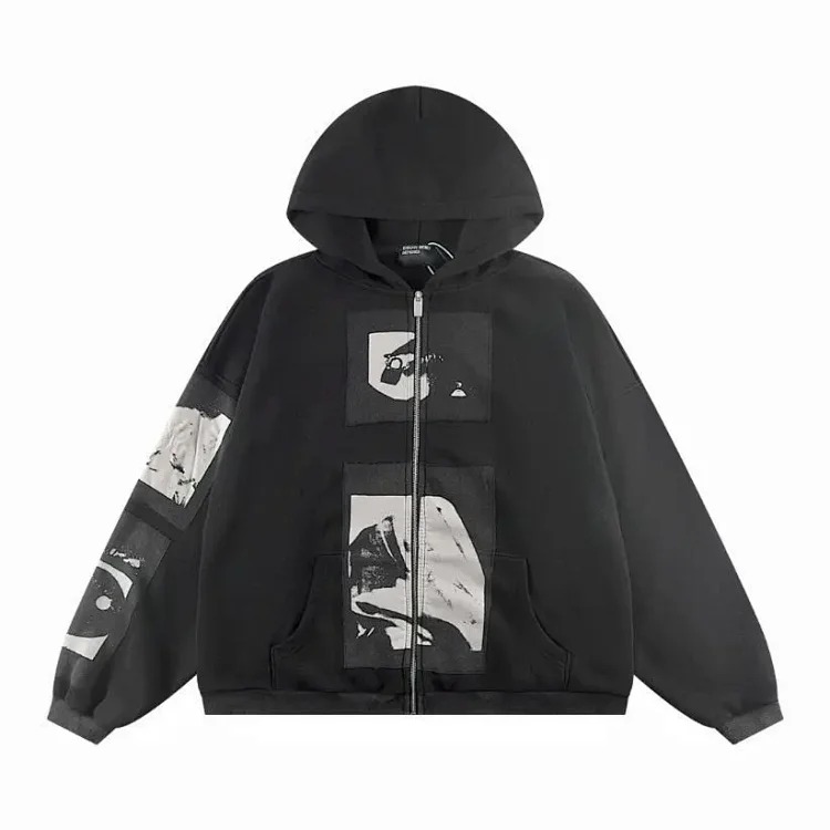 Melancholy rich second generation washed and aged letter print hooded sweatshirt