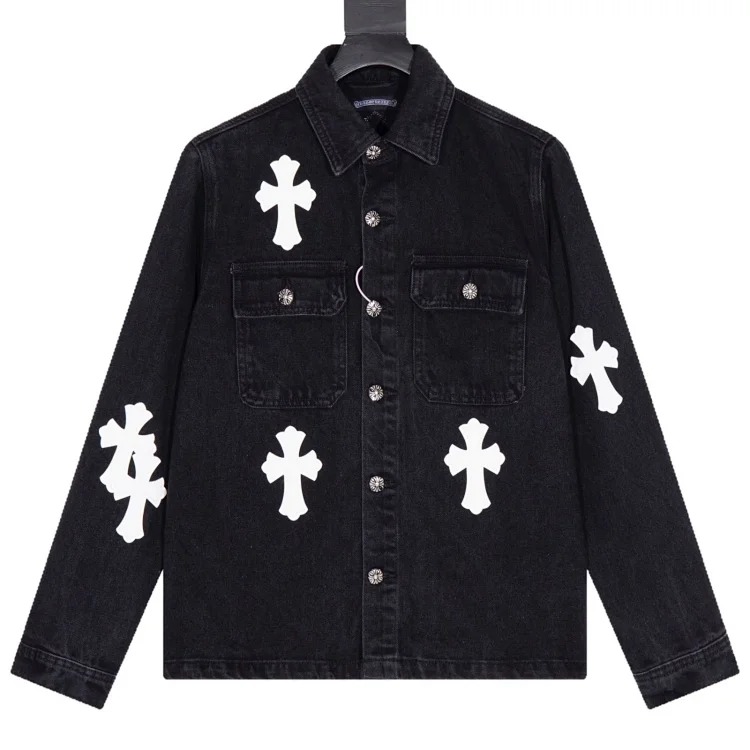 cross patch leather jacket denim jacket