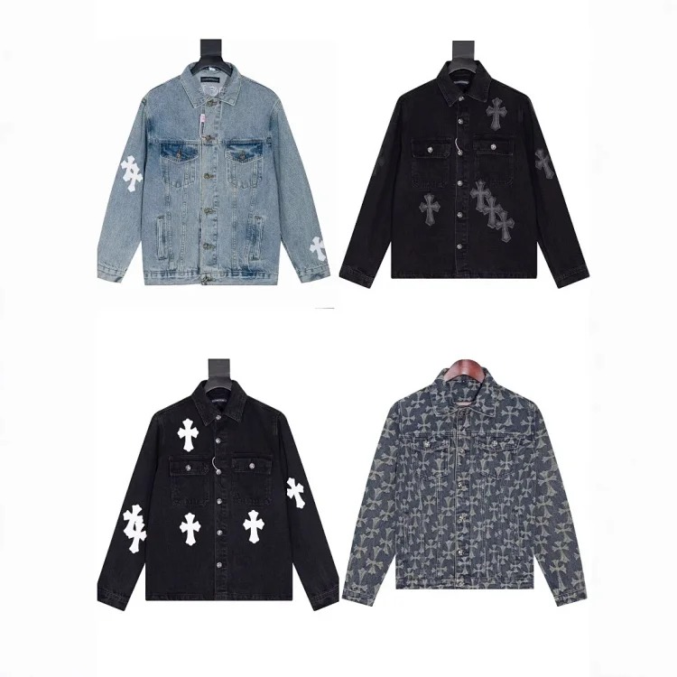 cross patch leather jacket denim jacket