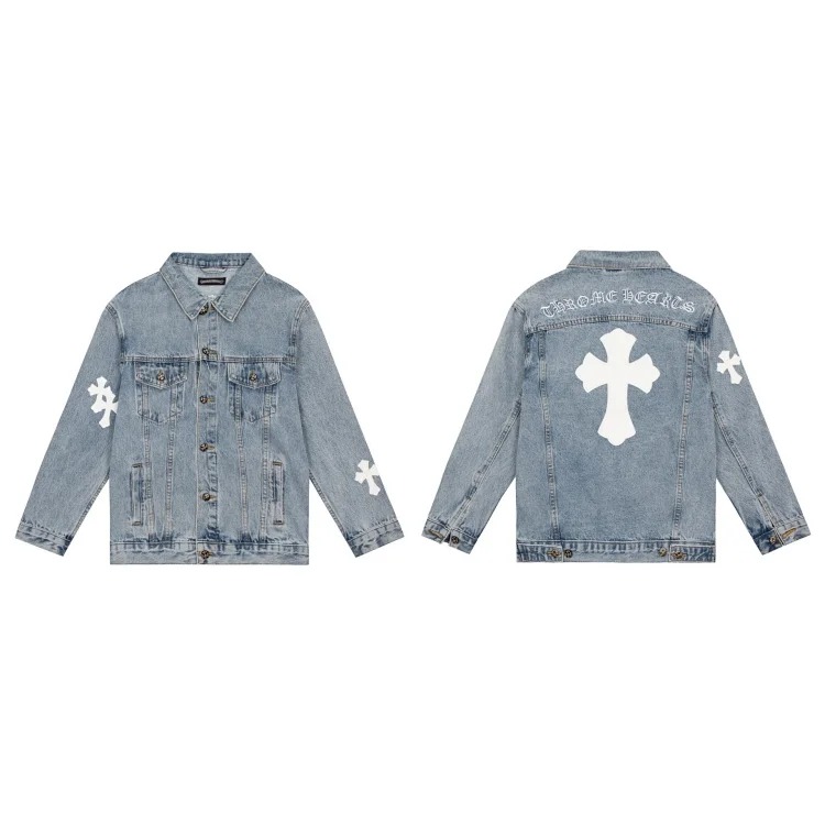 cross patch leather jacket denim jacket