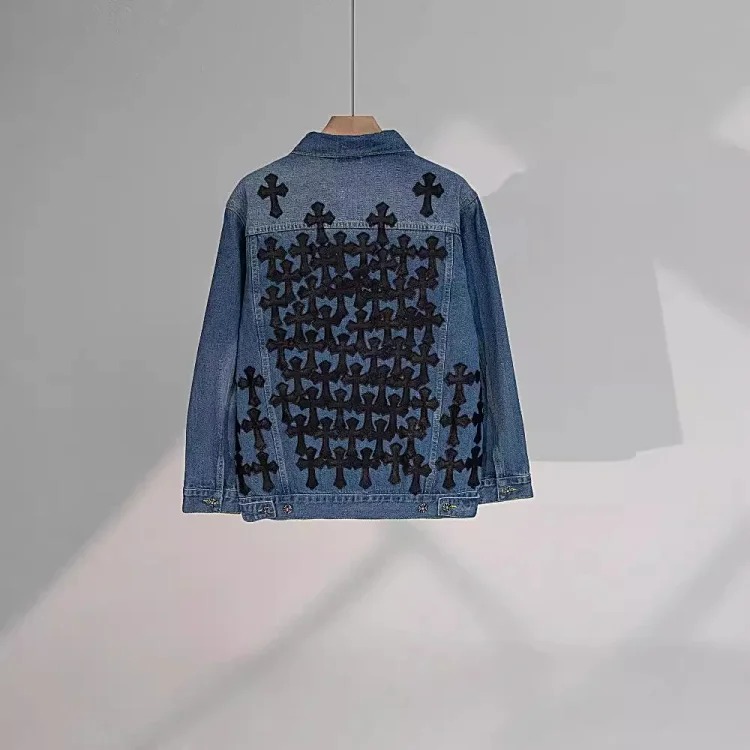 cross patch leather jacket denim jacket