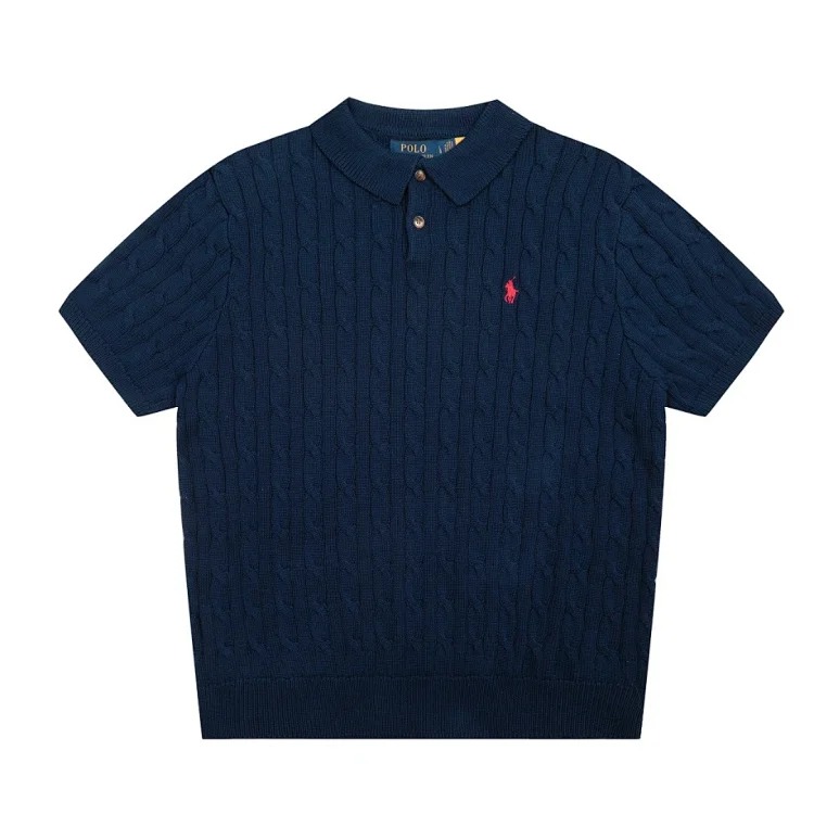 Classic Four Seasons Lapel Solid Color Pony Embroidered Knitted Short Sleeves
