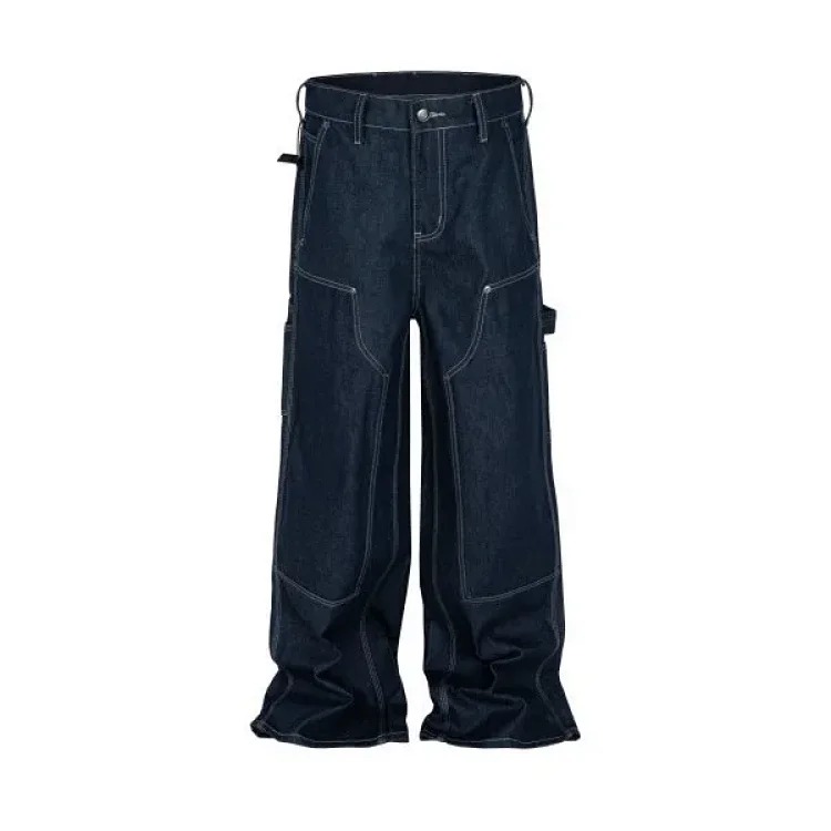 Washed silhouette raw denim raw denim overalls logging pants jeans