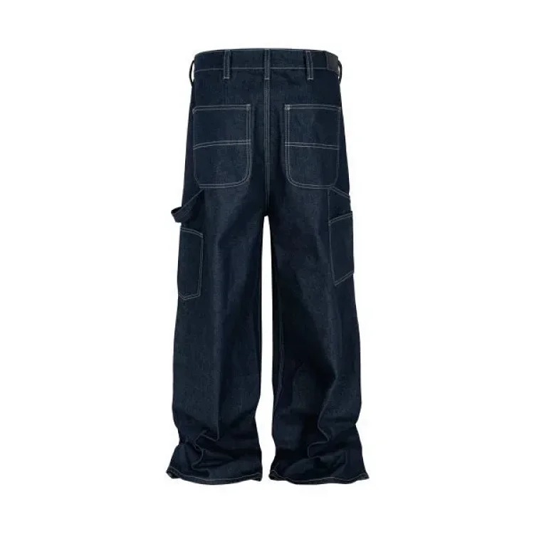 Washed silhouette raw denim raw denim overalls logging pants jeans