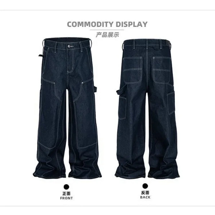 Washed silhouette raw denim raw denim overalls logging pants jeans